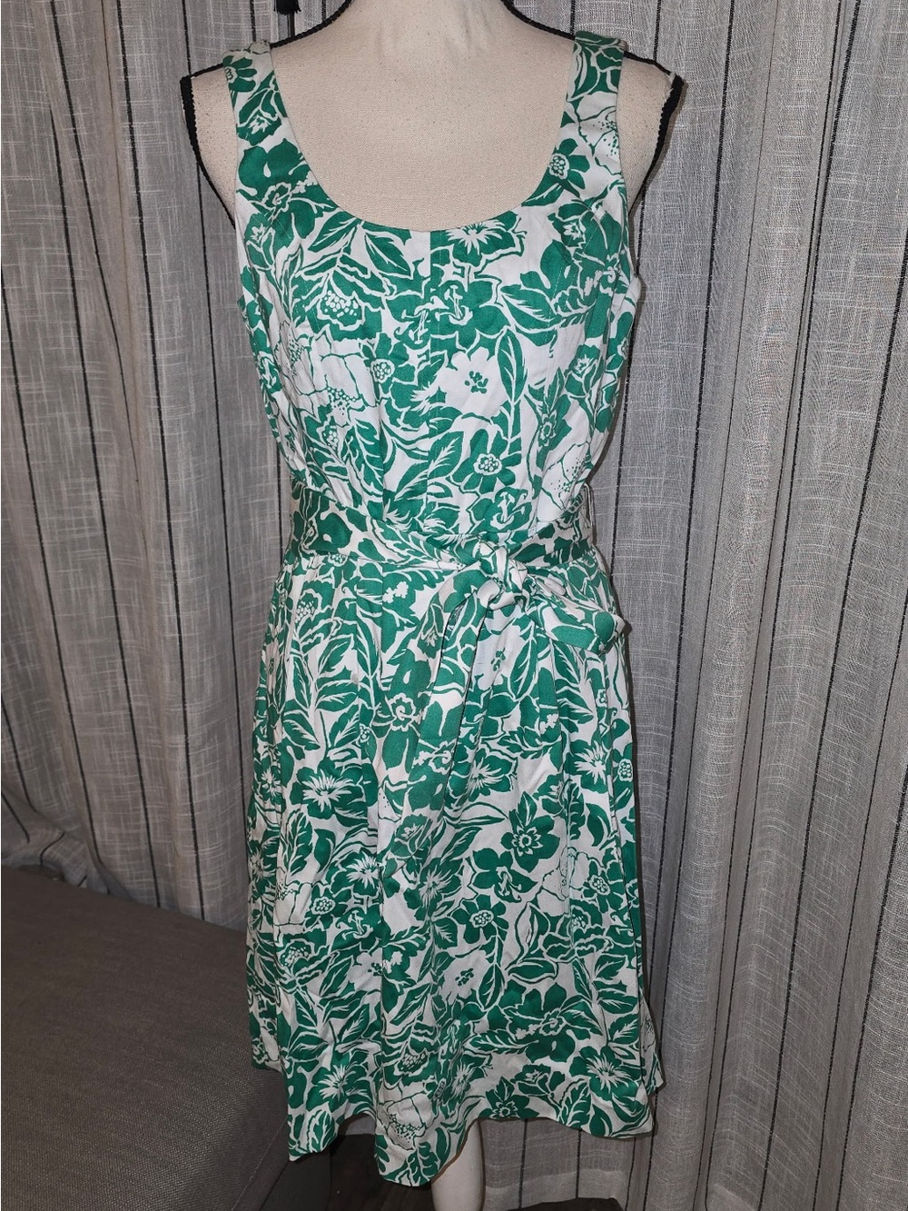Anne Klein Green & White Floral Tie-Waist Midi Dress